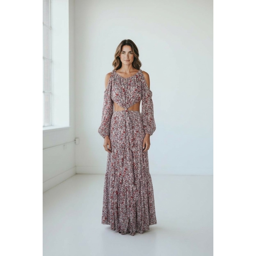 MISA Los Angeles Floral Print Cold Shoulder Cutout Maxi Dress XS‎